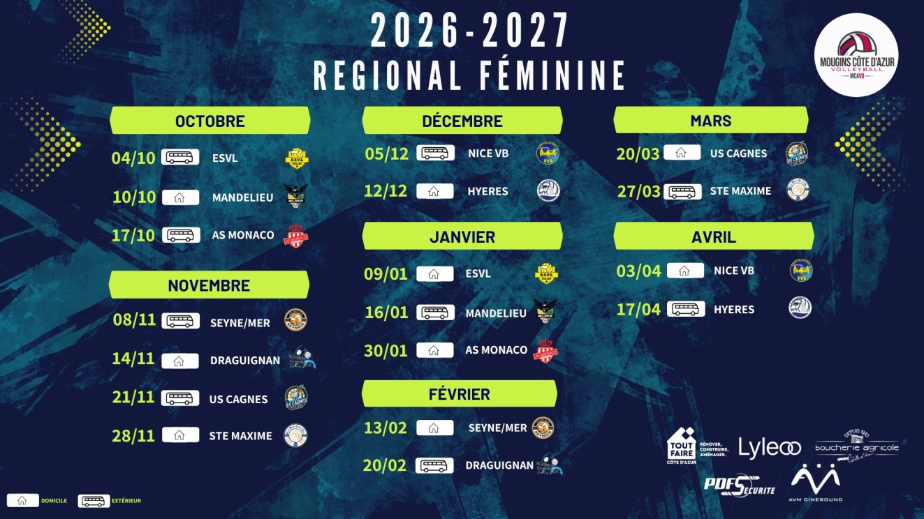 📆 CALENDIER REGION FEMININE 2026-2027🏐