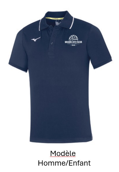 Polo mizuno modèle Homme ou Enfant, avec logo du club, et initiales (option)